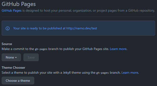 GitHub Pages settings